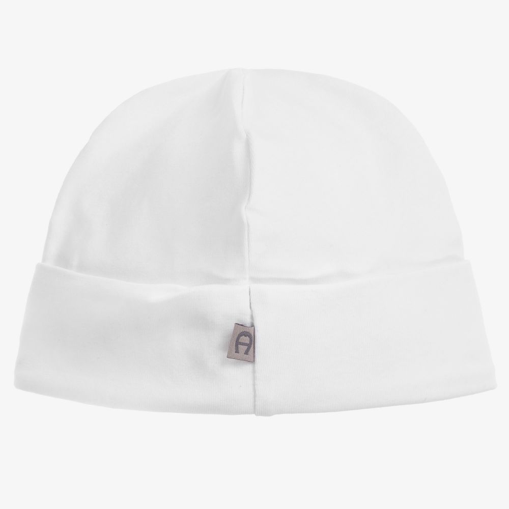 AIGNER-White Pima Cotton Baby Hat | Childrensalon Outlet