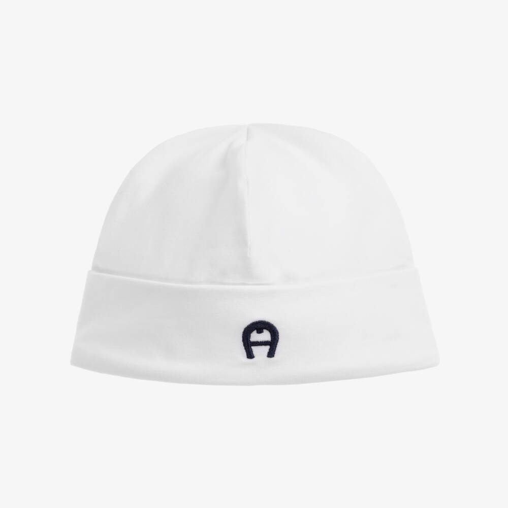 AIGNER-White Pima Cotton Baby Hat | Childrensalon Outlet