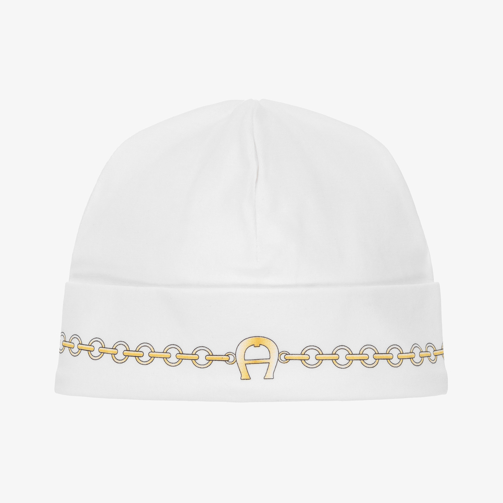 AIGNER - قبعة قطن بيما جيرسي لون أبيض للمولودات | Childrensalon