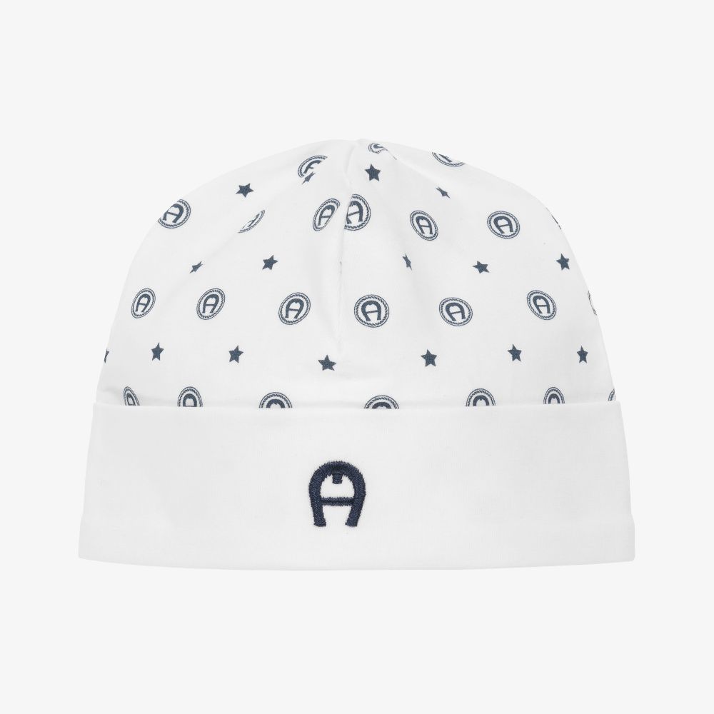 AIGNER - White Pima Cotton Baby Hat | Childrensalon