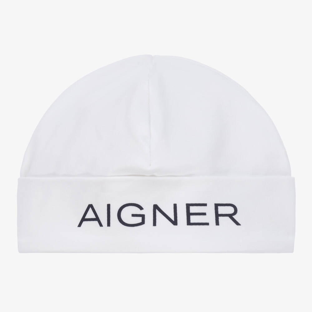 AIGNER - White Pima Cotton Baby Hat | Childrensalon