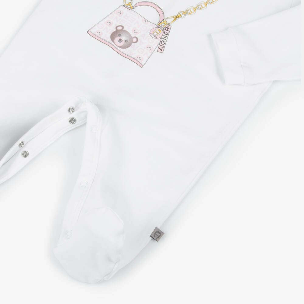 AIGNER-White Pima Cotton Infant Sleepsuit | Childrensalon Outlet