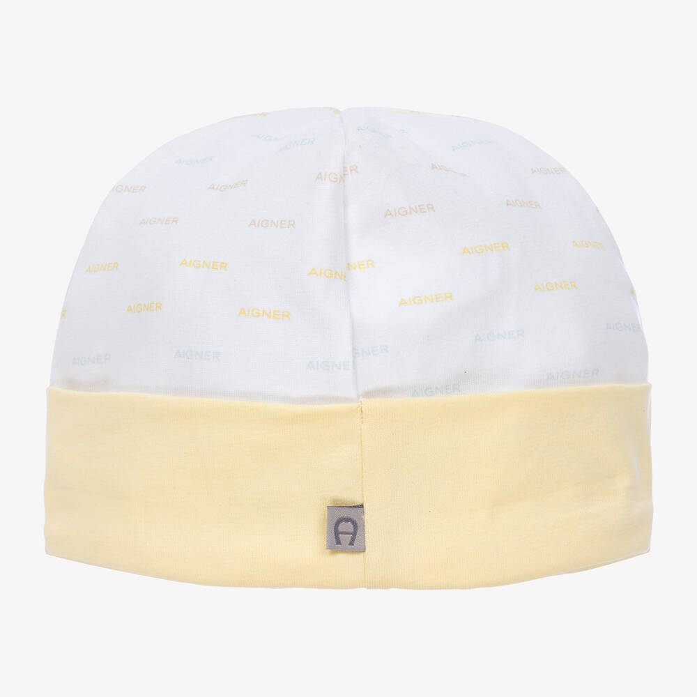 AIGNER-White & Yellow Pima Cotton Baby Hat | Childrensalon Outlet