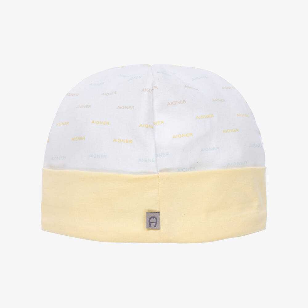 AIGNER-White & Yellow Pima Cotton Baby Hat | Childrensalon Outlet