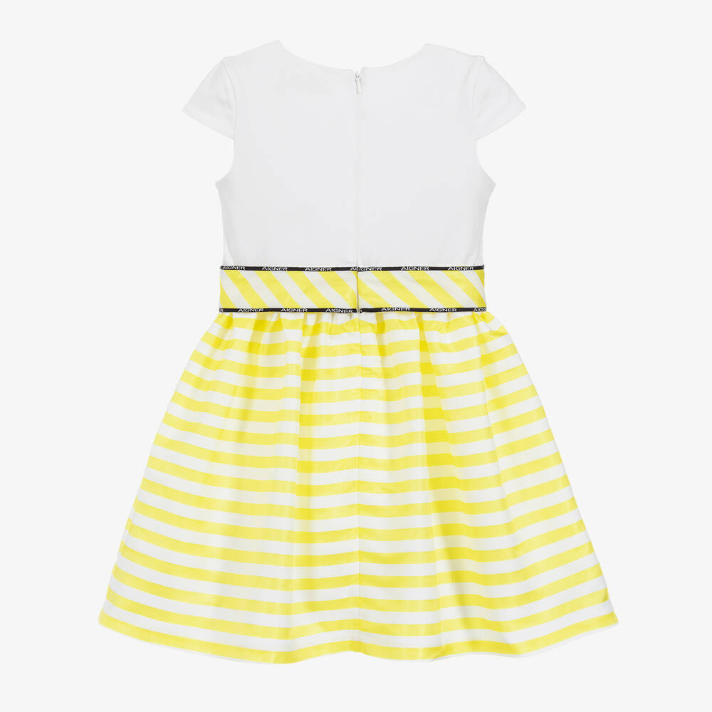 AIGNER-White & Yellow Striped Dress | Childrensalon Outlet