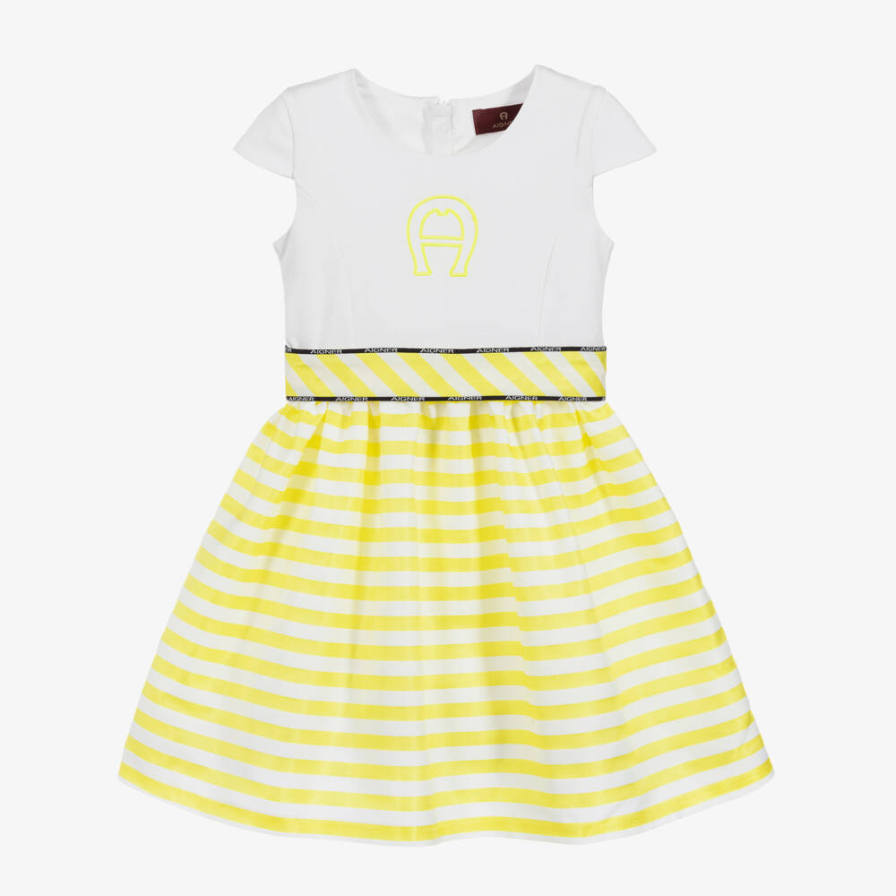 AIGNER-White & Yellow Striped Dress | Childrensalon Outlet