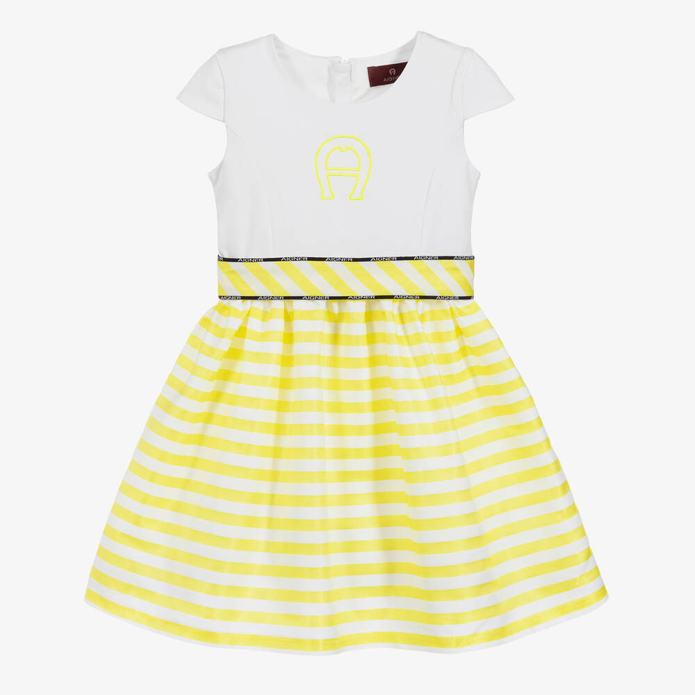 AIGNER - فستان قطن جيرسي لون أبيض و أصفر | Childrensalon