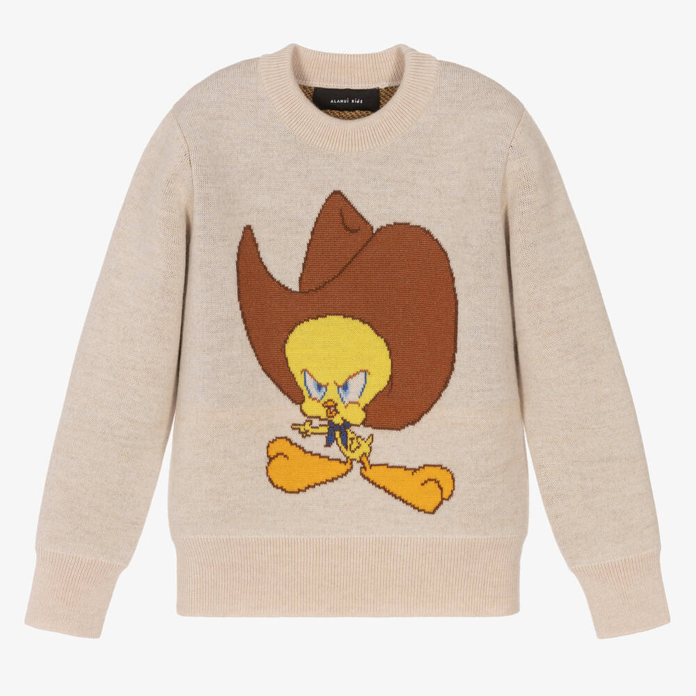 Alanui - Pull beige en laine Looney Tunes | Childrensalon
