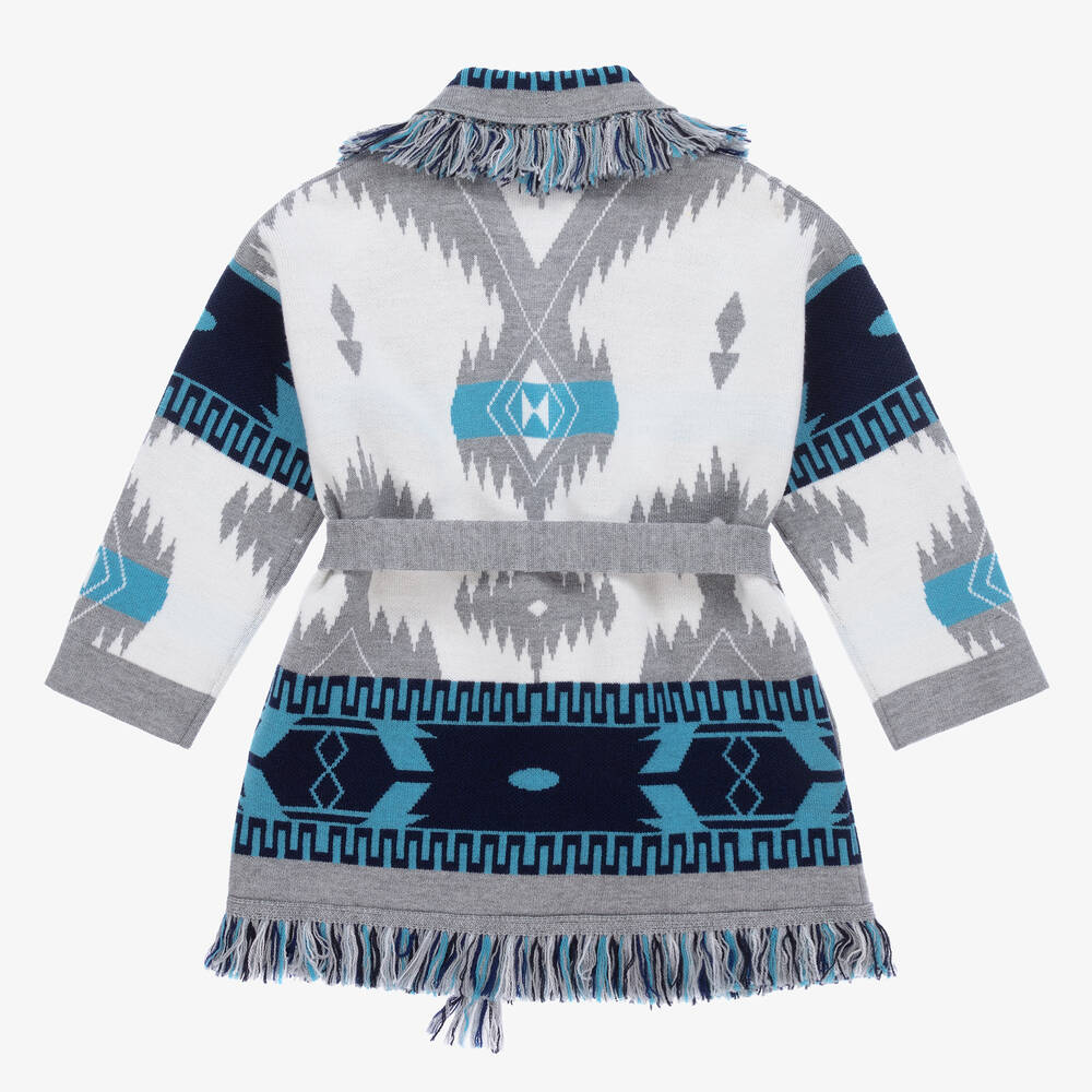 Alanui-Blue & White Wool Icon Jacquard Cardigan | Childrensalon Outlet