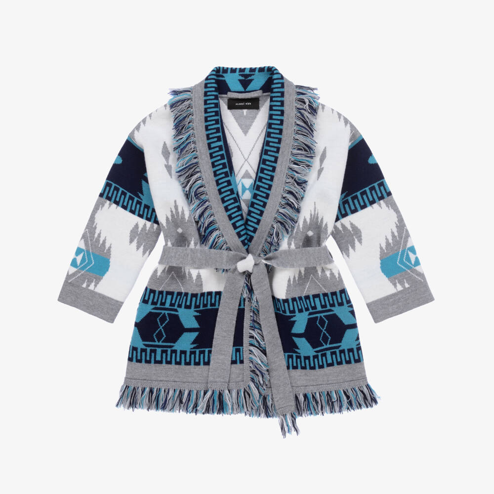 Alanui-Сине-белый жаккардовый кардиган из шерсти | Childrensalon Outlet