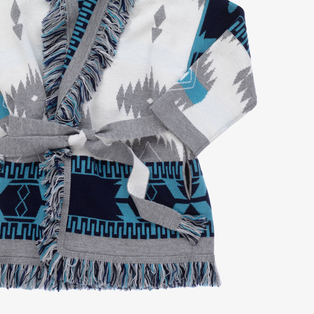 Alanui-Blue & White Wool Icon Jacquard Cardigan | Childrensalon Outlet