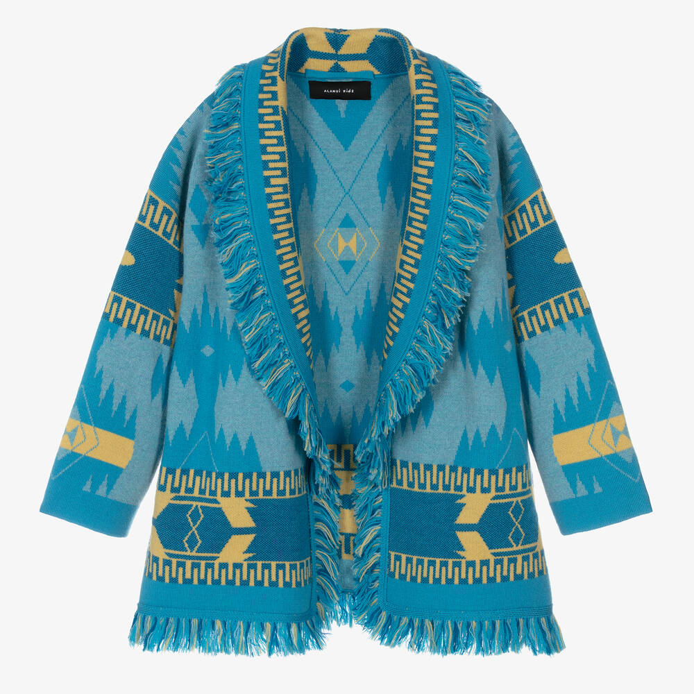 Alanui-Blue & Yellow Wool Icon Cardigan | Childrensalon Outlet