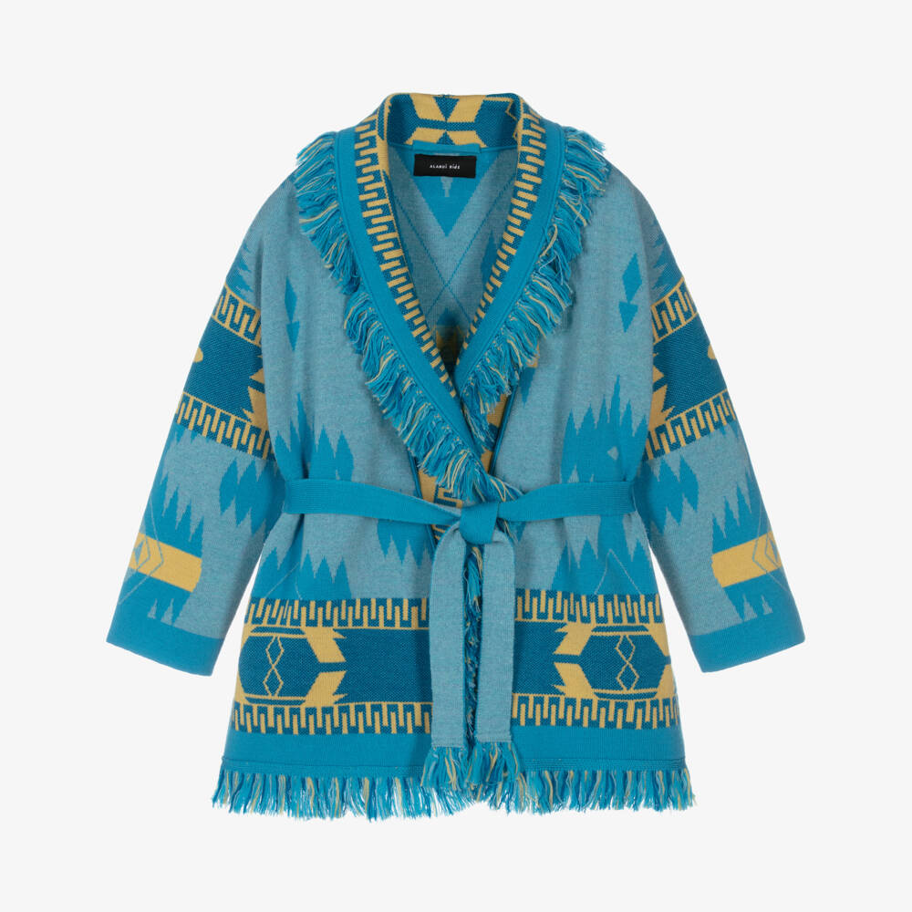 Alanui-Желто-голубой шерстяной кардиган Icon | Childrensalon Outlet