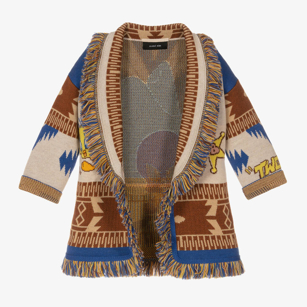 Alanui-Brown & Blue Wool Icon Cardigan | Childrensalon Outlet