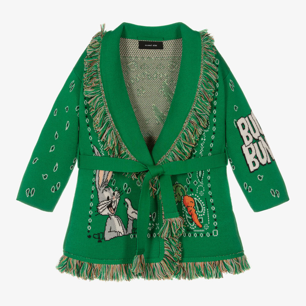 Alanui-Green & White Wool Icon Cardigan | Childrensalon Outlet