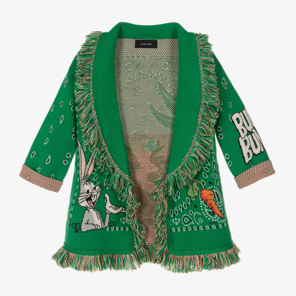 Alanui-Green & White Wool Icon Cardigan | Childrensalon Outlet