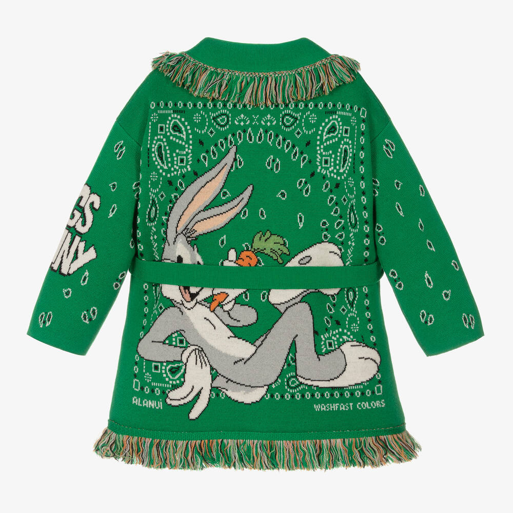 Alanui-Green & White Wool Icon Cardigan | Childrensalon Outlet