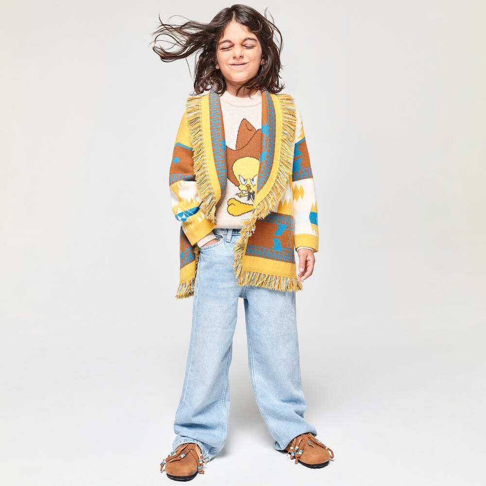 Alanui-Yellow & Ivory Wool Icon Cardigan | Childrensalon Outlet