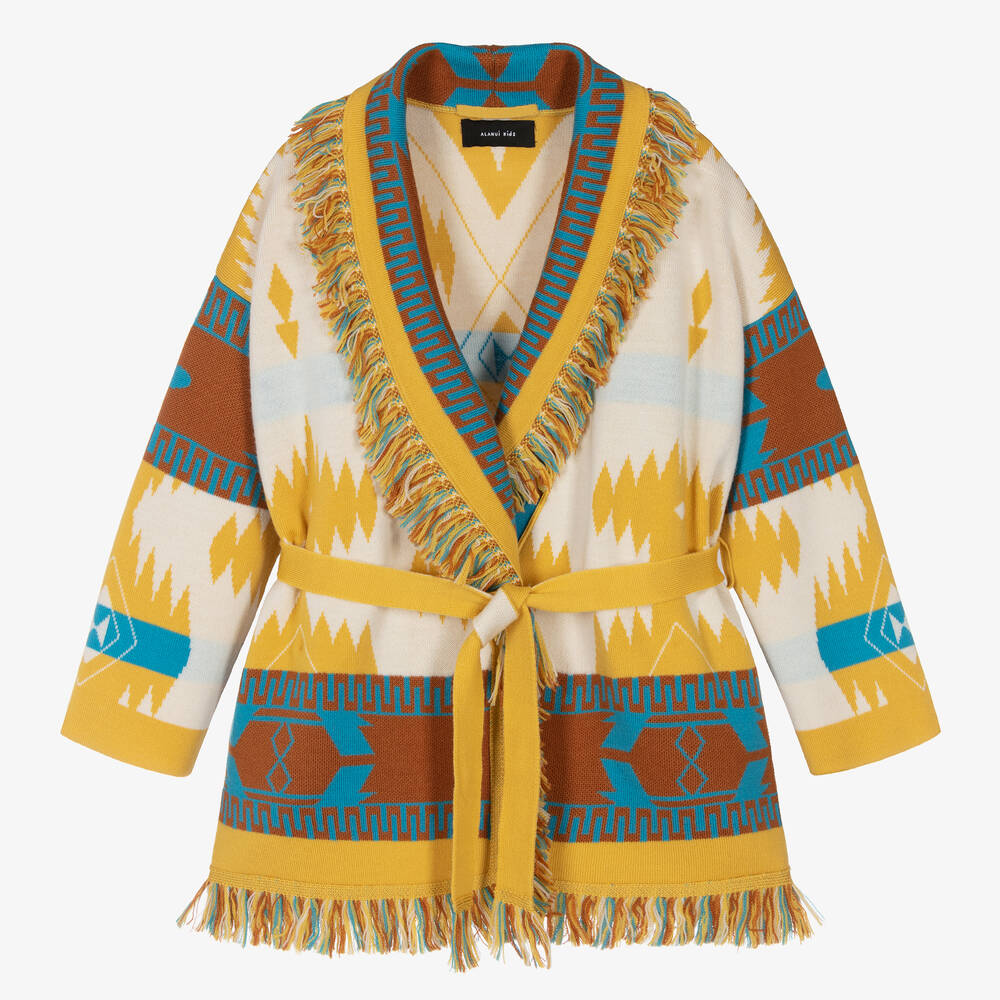 Alanui - Cardigan laine jaune et ivoire Icon | Childrensalon