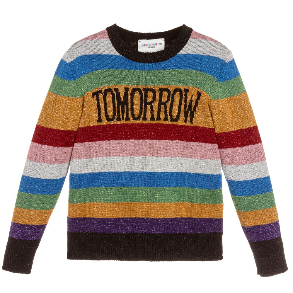 Alberta Ferretti - Girls Glittery Striped Sweater | Childrensalon