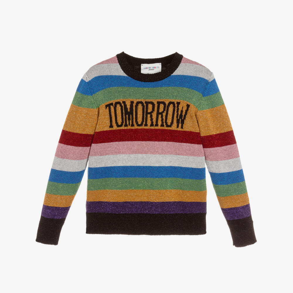 Alberta Ferretti-Girls Glittery Striped Sweater | Childrensalon Outlet