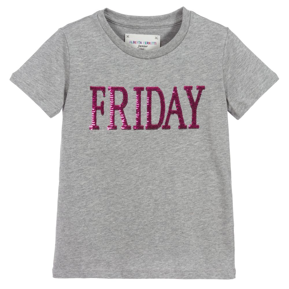 Alberta Ferretti - Girls Grey Cotton T-Shirt | Childrensalon