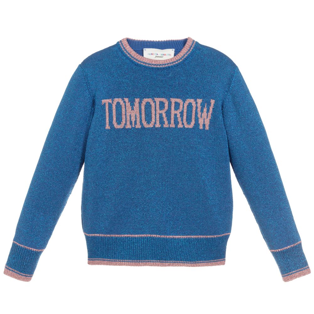 Alberta Ferretti-كنزة فيسكوز لون أزرق متاليك برّاق للبنات | Childrensalon Outlet