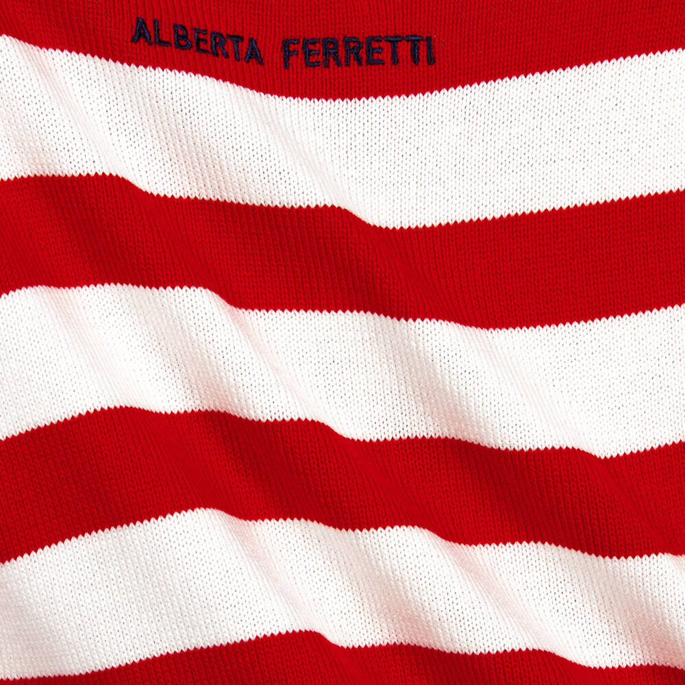 Alberta Ferretti-كنزة قطن محبوك لون أحمر وعاجي للبنات | Childrensalon Outlet