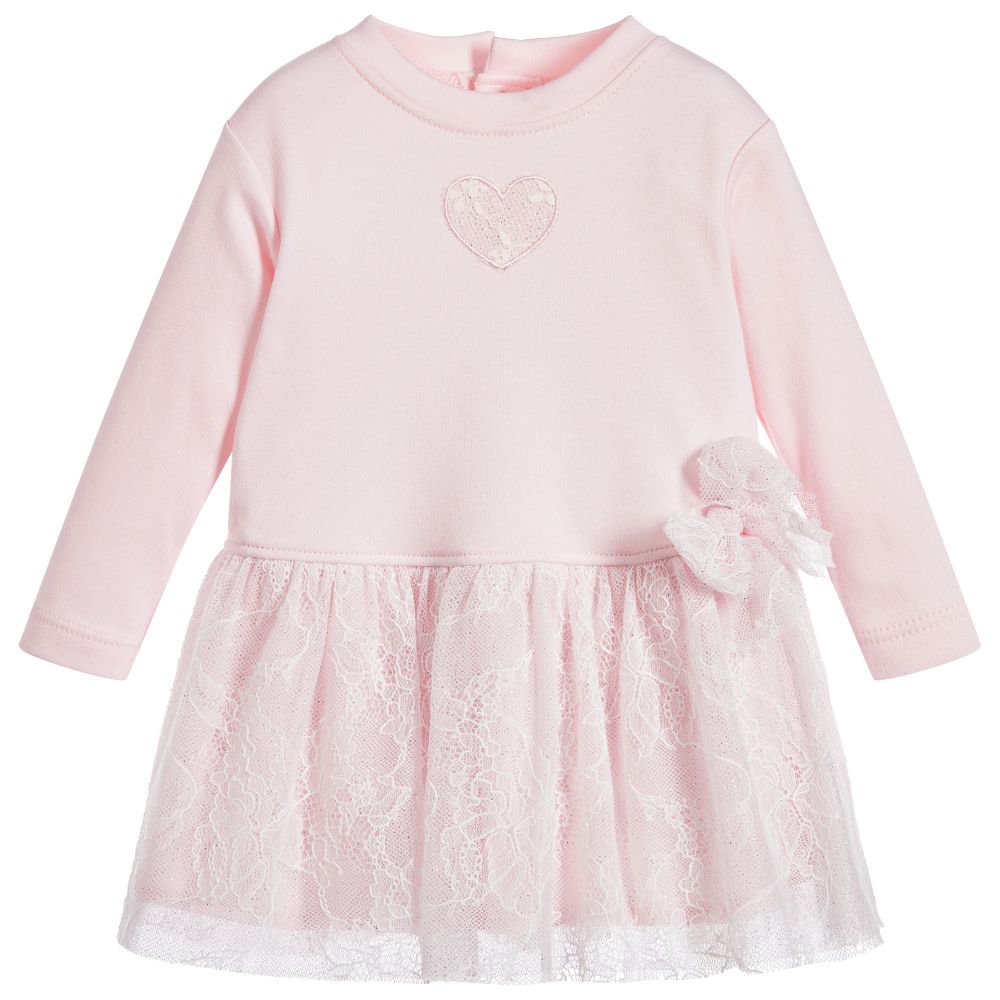 Aletta - Pink Cotton & Lace Dress  | Childrensalon