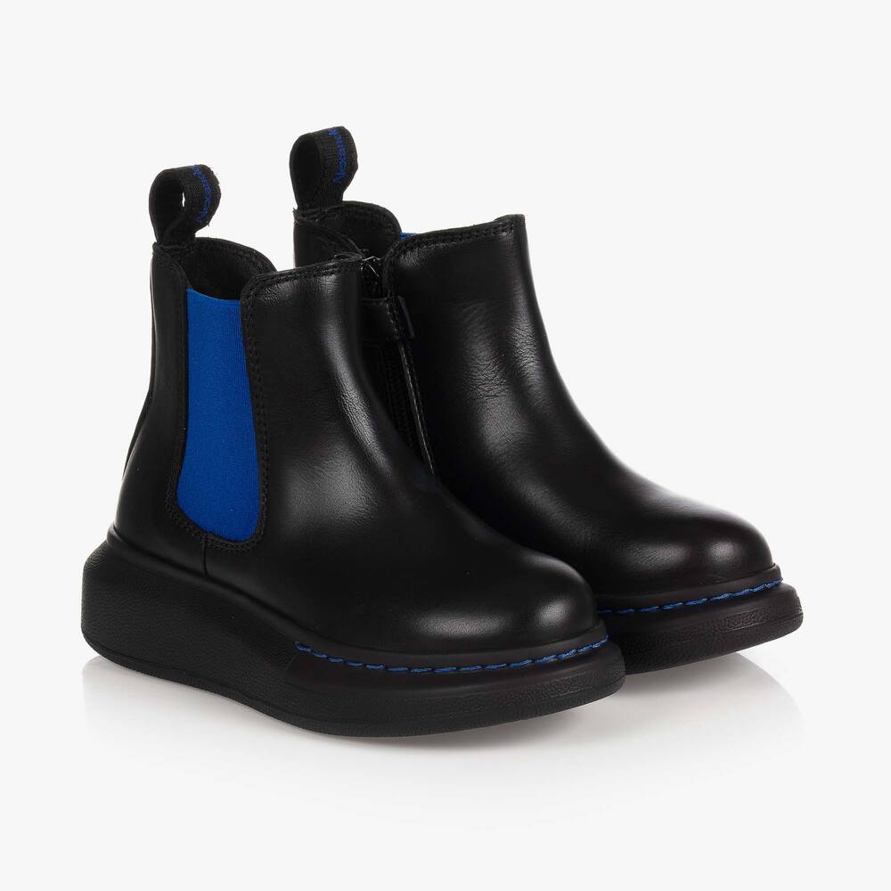 Alexander McQueen - Bottines noires et bleues en cuir | Childrensalon