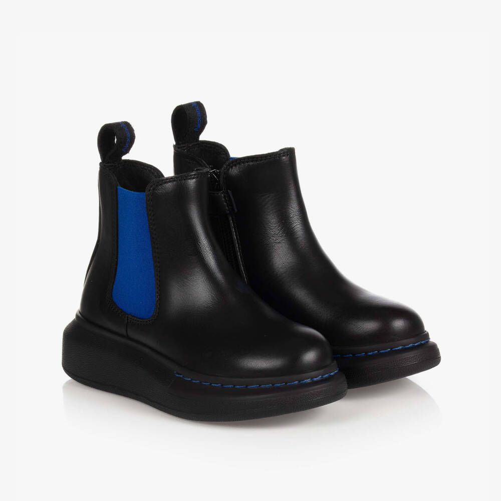 Alexander McQueen-Black & Blue Leather Boots | Childrensalon Outlet