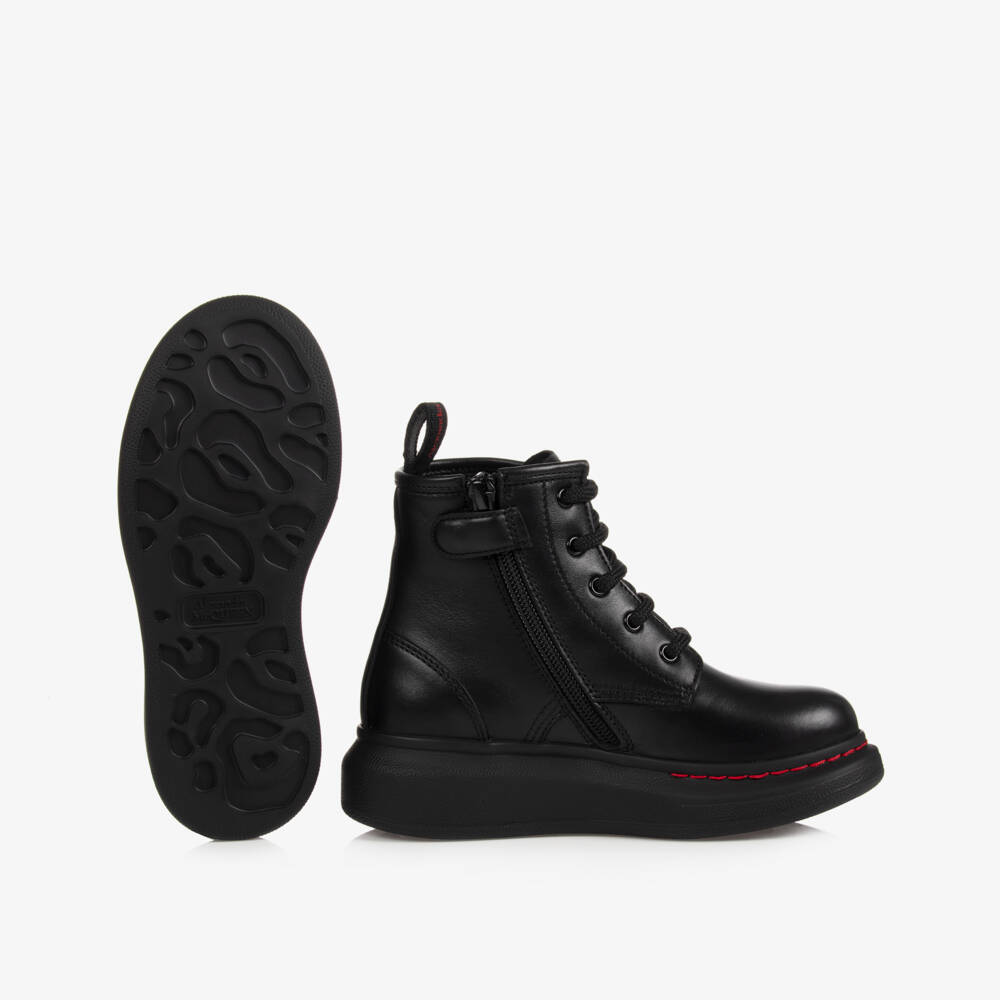 Alexander McQueen-Черные кожаные ботинки на шнуровке | Childrensalon Outlet