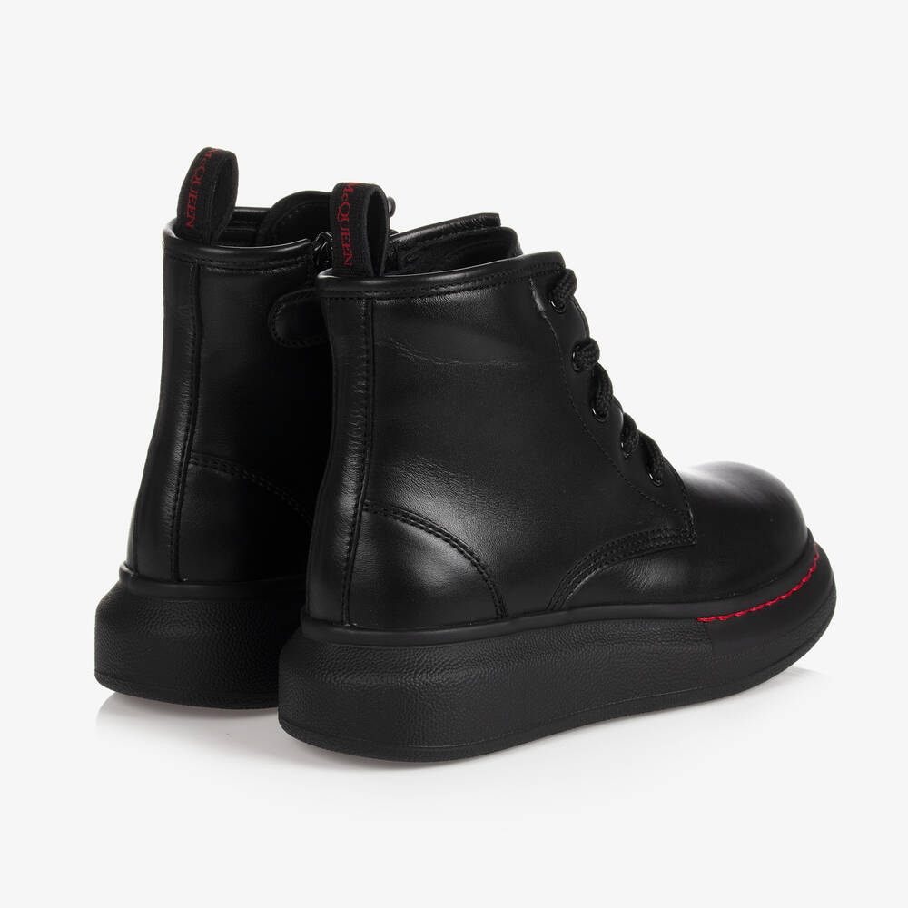 Alexander McQueen-Black Leather Lace-Up Boots | Childrensalon Outlet