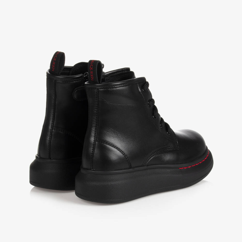 Alexander McQueen-Черные кожаные ботинки на шнуровке | Childrensalon Outlet