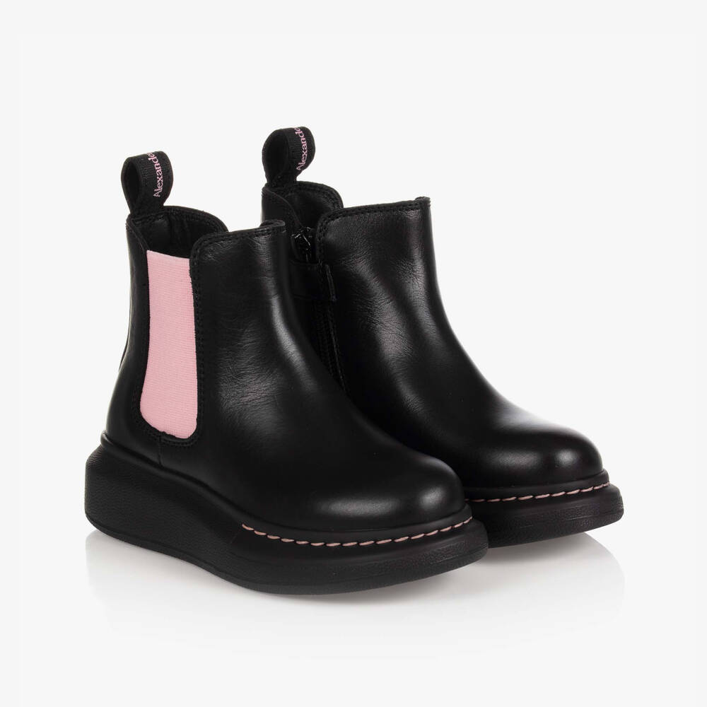 Alexander McQueen-Black & Pink Leather Boots | Childrensalon Outlet