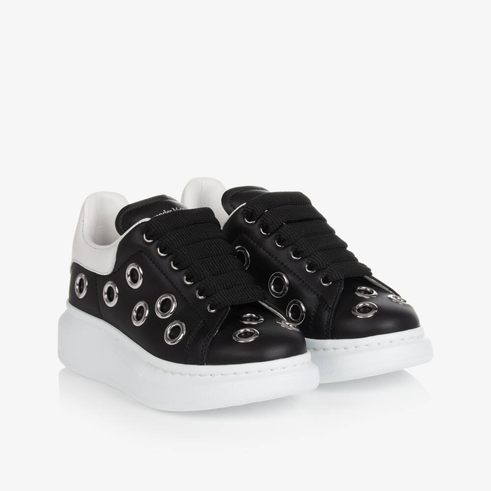Alexander McQueen-Girls Black Eyelet Leather Oversized Trainers | Childrensalon Outlet