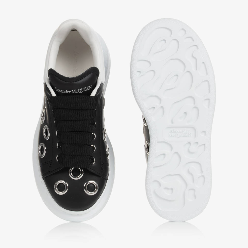 Alexander McQueen-Girls Black Eyelet Leather Oversized Trainers | Childrensalon Outlet
