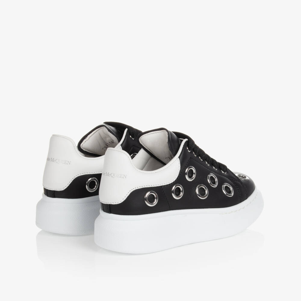 Alexander McQueen-Girls Black Eyelet Leather Oversized Trainers | Childrensalon Outlet