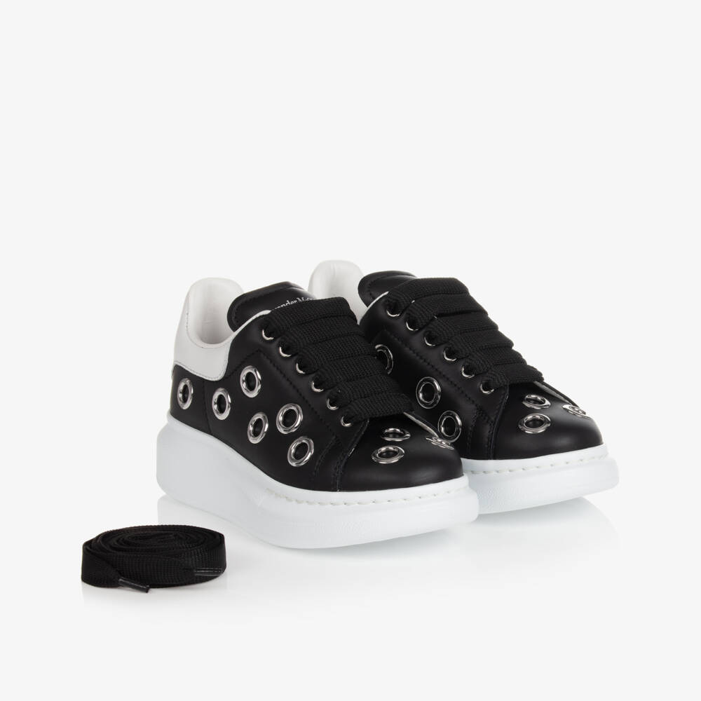 Alexander McQueen-Girls Black Eyelet Leather Oversized Trainers | Childrensalon Outlet