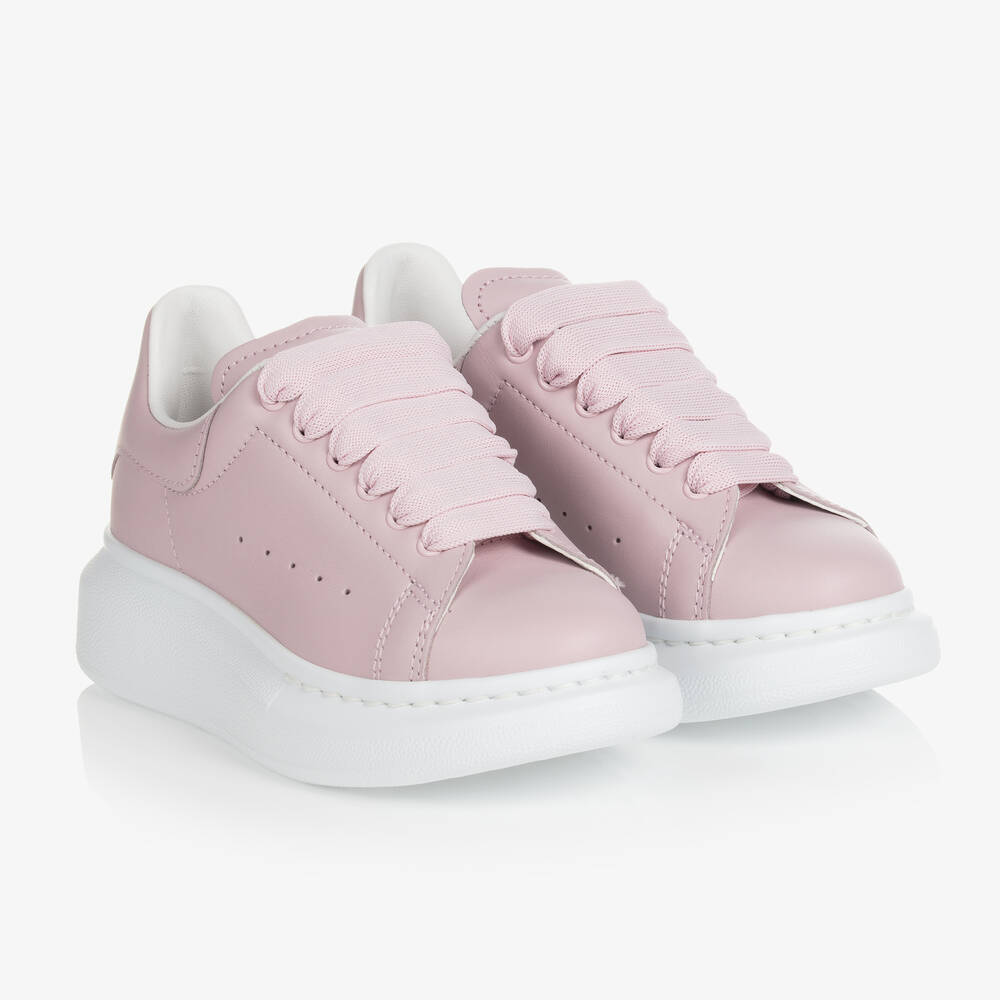 Alexander McQueen - Girls Pink Leather Oversized Trainers | Childrensalon