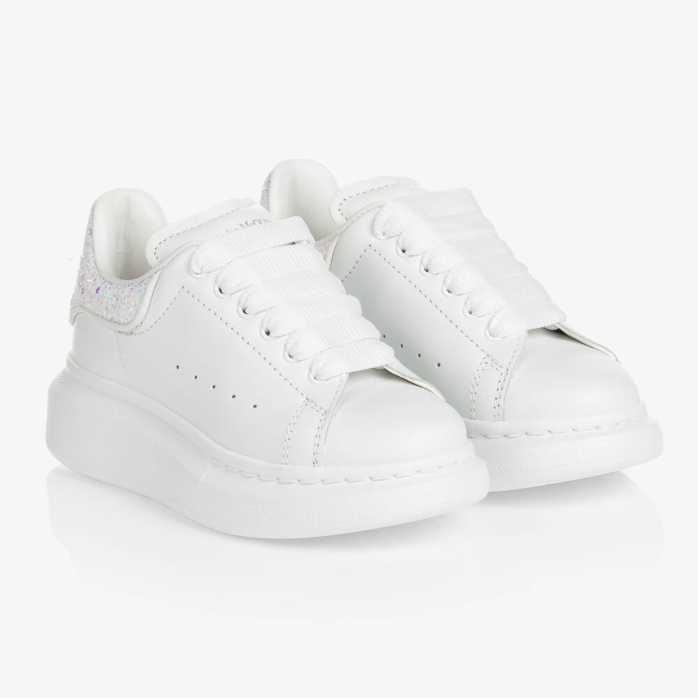 Alexander McQueen - Girls White Sequin Oversized Trainers | Childrensalon