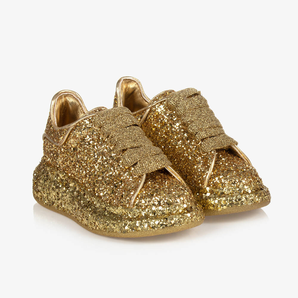 Alexander McQueen - Gold Glitter Oversized Trainers | Childrensalon