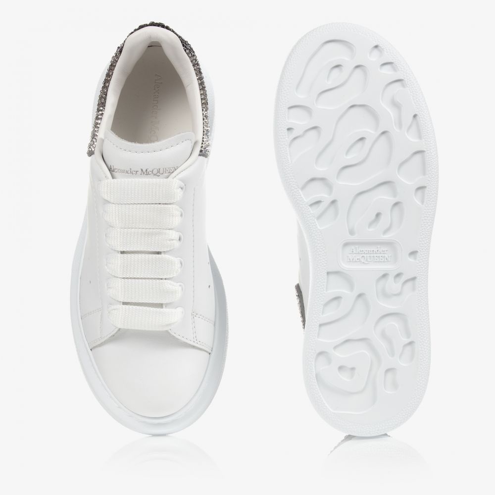 Alexander McQueen Oversized Crystal Embellished Sneaker in White/Cobalt |  Smart Closet