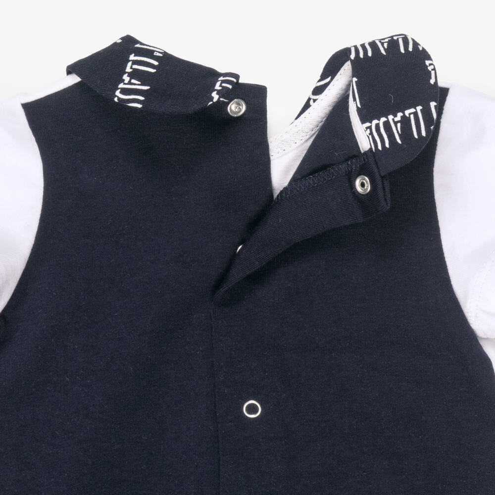 Alviero Martini-Baby Boys Navy Blue Cotton Shortie & Bib Set | Childrensalon Outlet