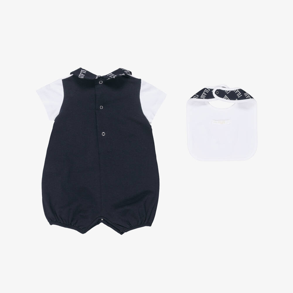 Alviero Martini-Baby Boys Navy Blue Cotton Shortie & Bib Set | Childrensalon Outlet