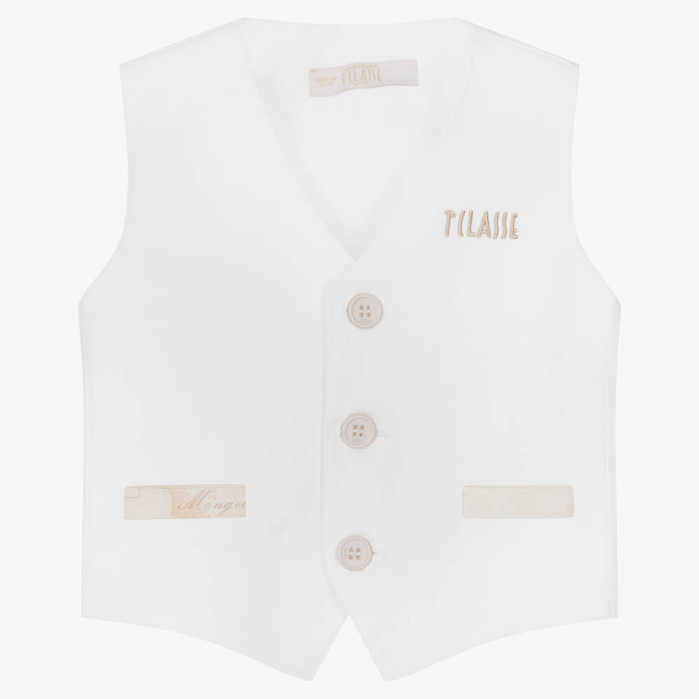 Alviero Martini - Baby Boys White Logo Waistcoat | Childrensalon