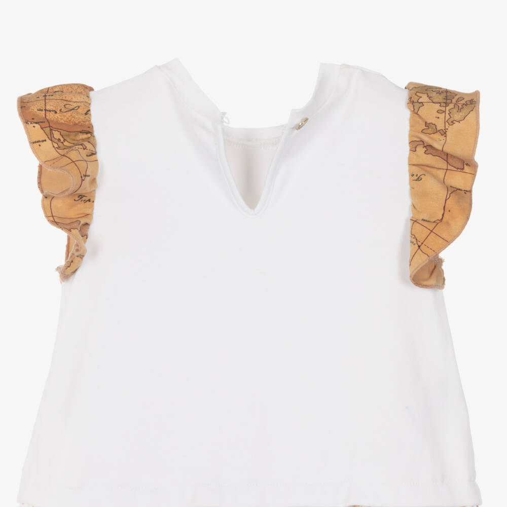 Alviero Martini-Baby Girls Beige Geo Map & Leopard Print Dress | Childrensalon Outlet