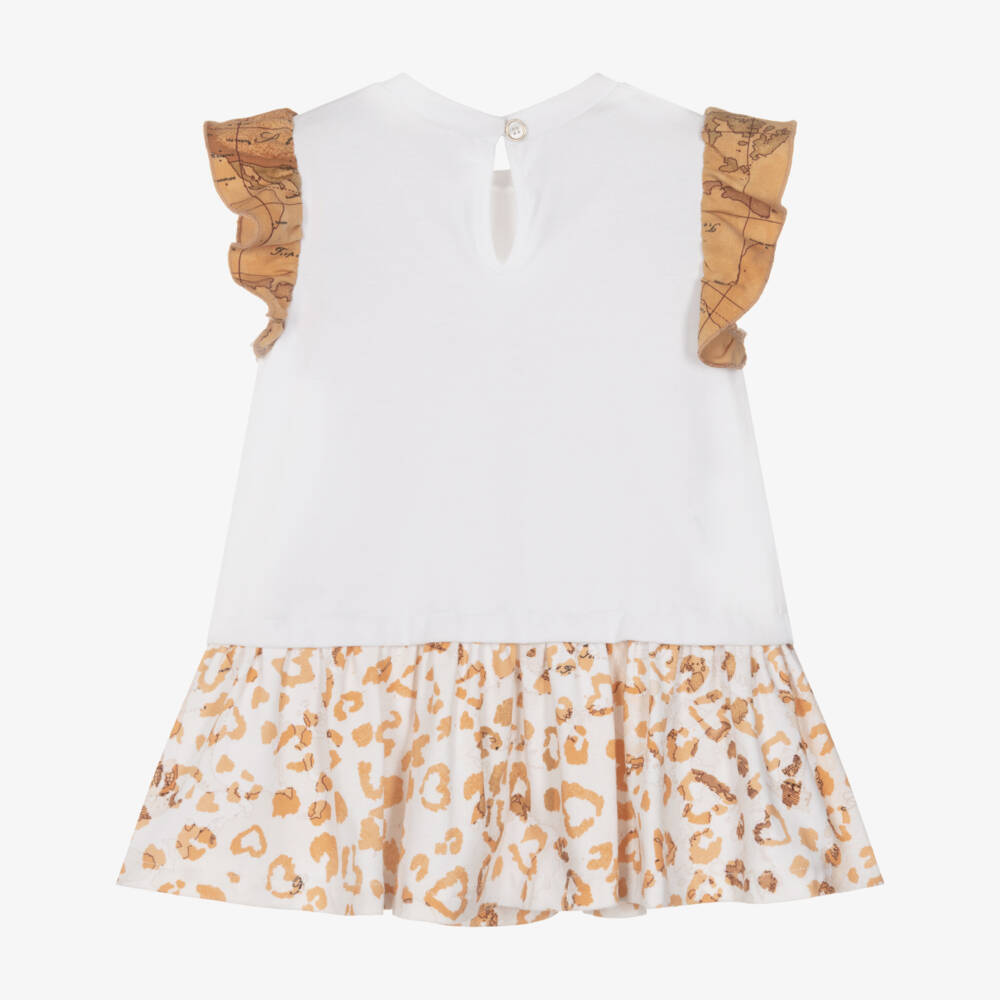 Alviero Martini-Baby Girls Beige Geo Map & Leopard Print Dress | Childrensalon Outlet
