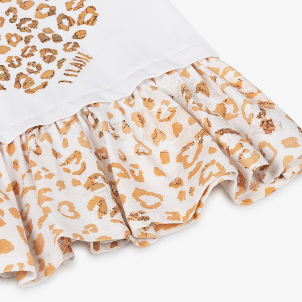 Alviero Martini-Baby Girls Beige Geo Map & Leopard Print Dress | Childrensalon Outlet
