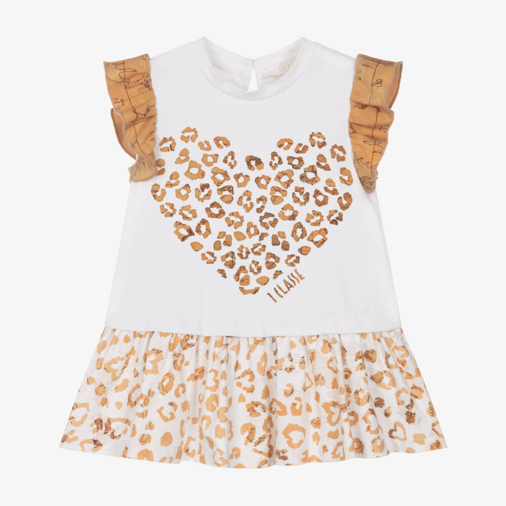 Alviero Martini-Baby Girls Beige Geo Map & Leopard Print Dress | Childrensalon Outlet